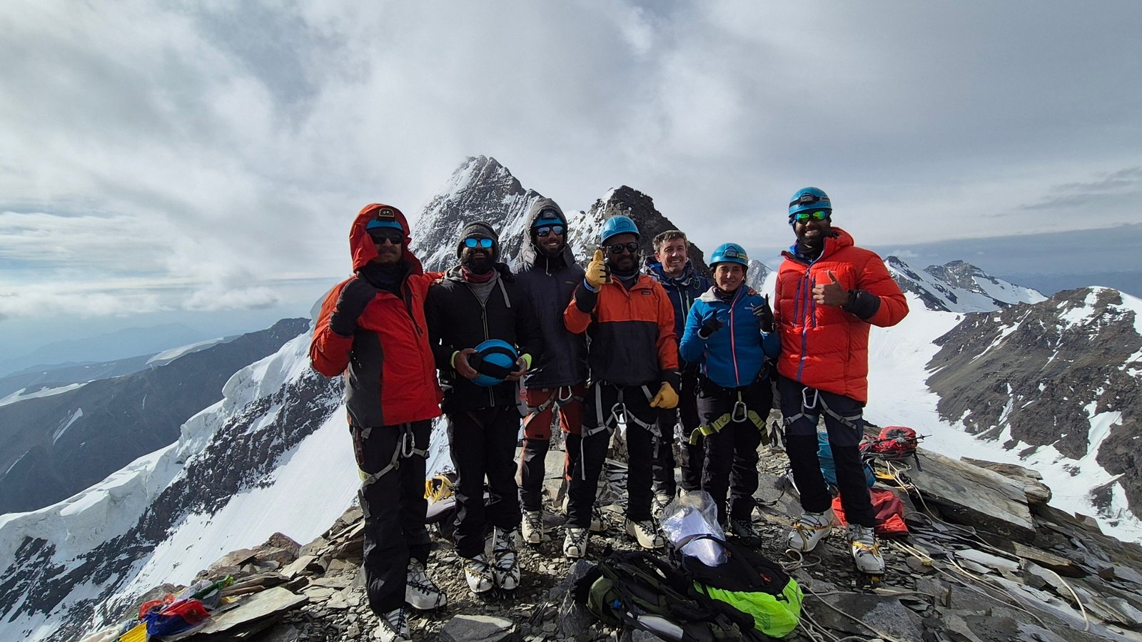 Climbers together in mountain gear on the Kang Yatse II route
